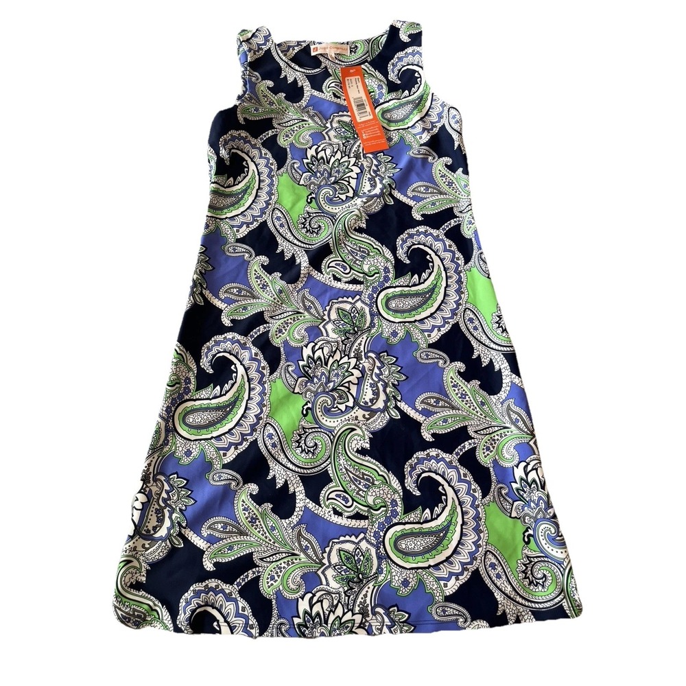 Jude Connally Beth Sleveless Shift Stretch Dress Blue Green Paisley Small Preppy - Picture 2 of 9